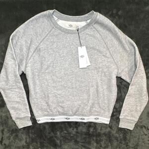 UGG Gray Pullover Logo Sweatshirt M Regular Women Crew Neck Long Sleeve Raglan